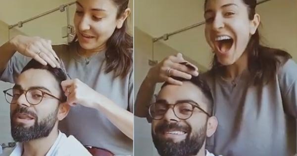 anushka sharma cuts virat kolhli hair video