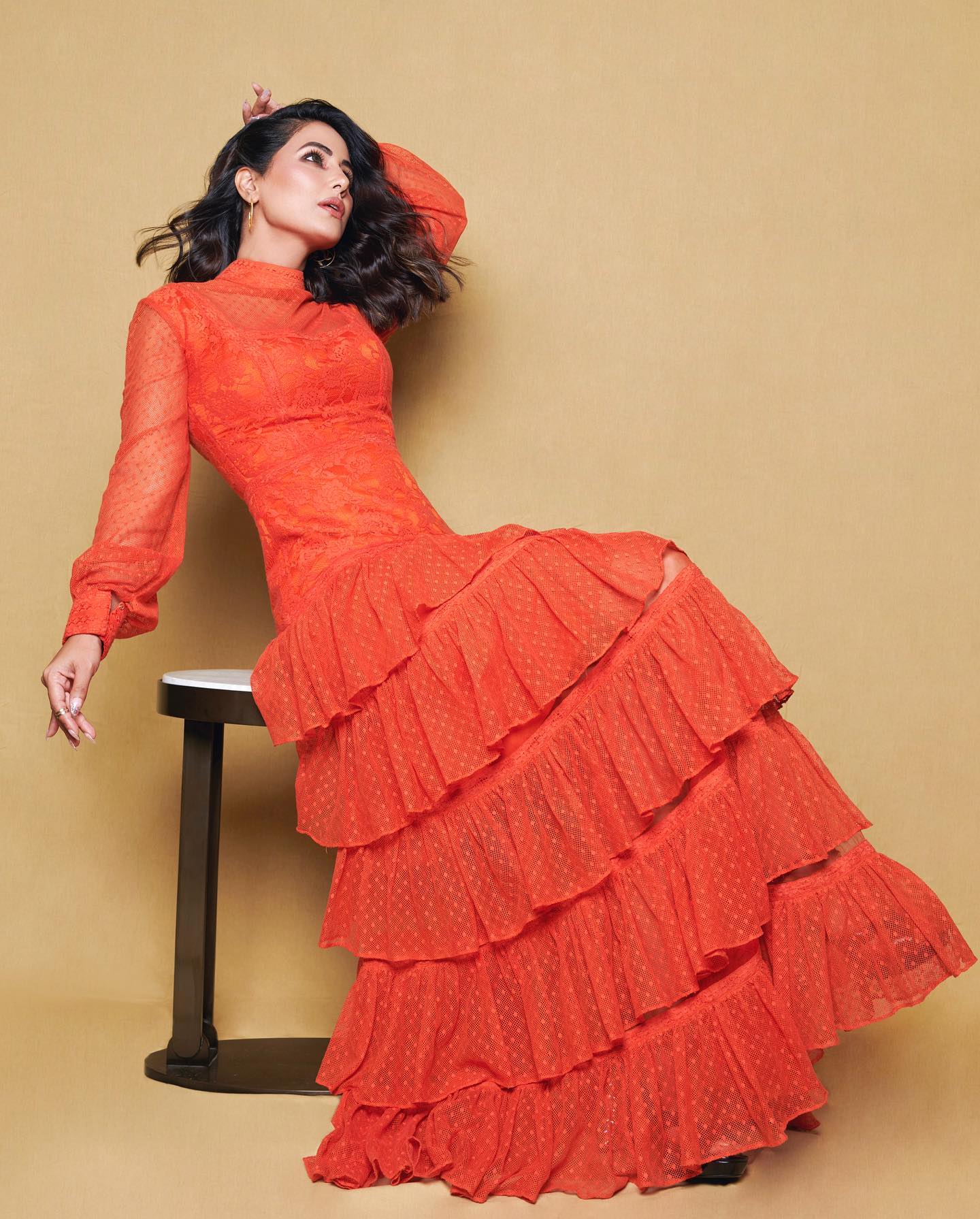 Hina Khan stylish orange dress