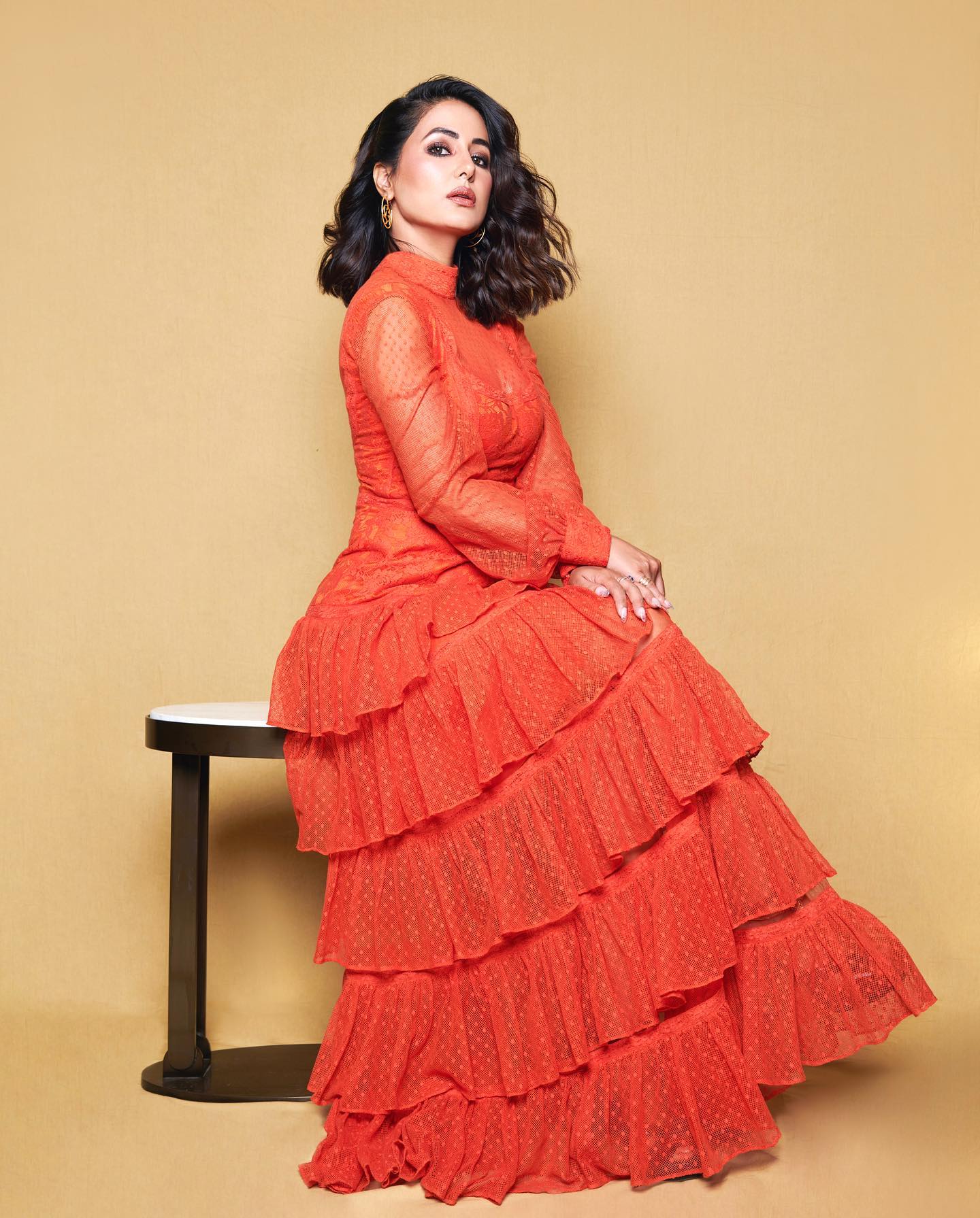 Hina Khan stylish orange dress