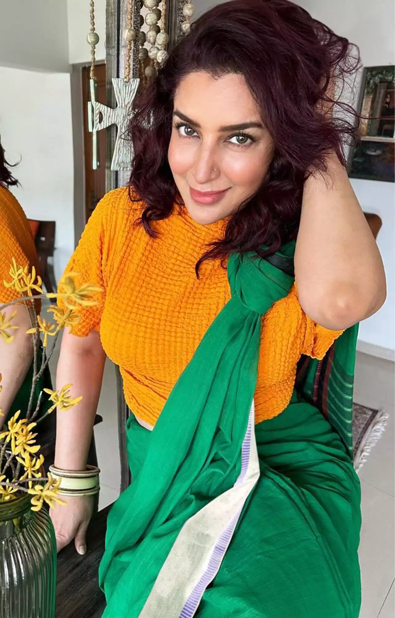 tisca chopra green saree indian actress 9
