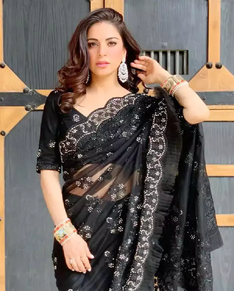 shraddha arya sheer black saree indian tv actress (1)