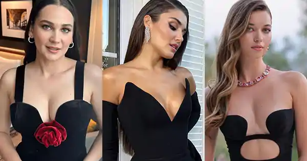 turkish actresses in black dress stylish