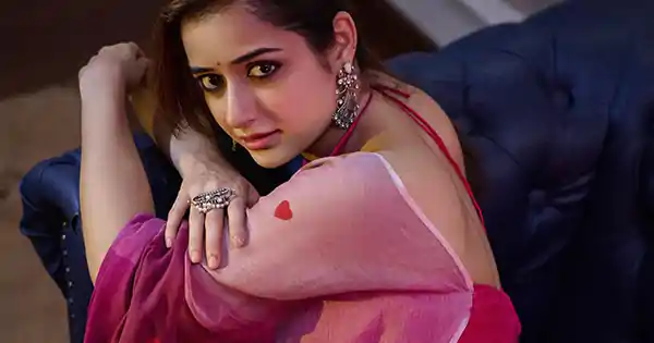 ashika ranganath pink saree deep back cut blouse
