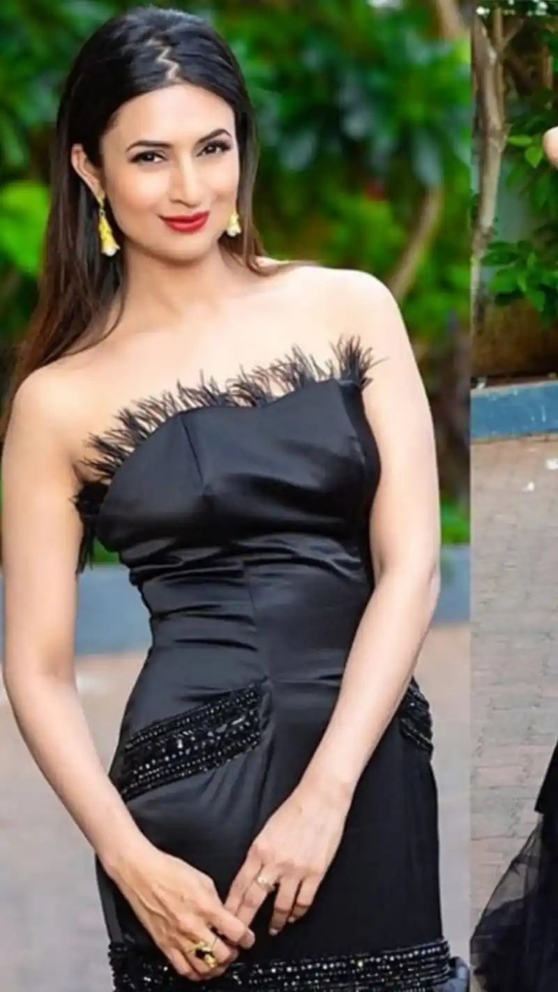 divyanka tripathi off shoulder black dress tv actress