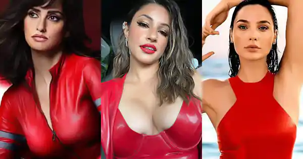 hollywood actress red latex outfit