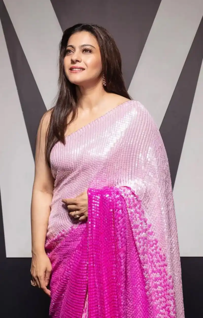 kajol pink sequin saree bollywood actress