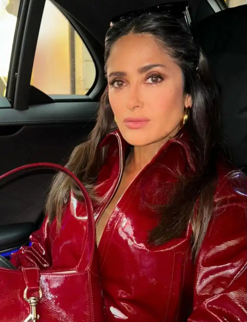 salma hayek latex red outfit hollywood celebrity