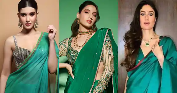 bollywood actress green saree stylish look ideas